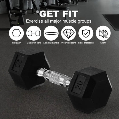 20lb to 45lb Rubber Coated Hex Dumbbells (sold in pairs) — Pair of 40LB / ~18kg
