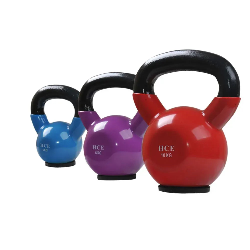 4kg, 6kg, 10kg Vinyl Kettlebell Package – Solid Cast Iron