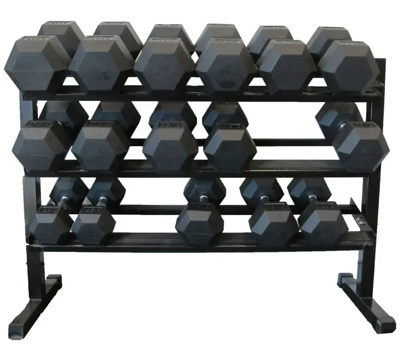 1-25kg Rubber Hex Dumbbell Set With 3-Tier Rack - Image 2