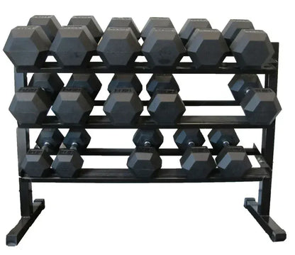 1-25kg Rubber Hex Dumbbell Set With 3-Tier Rack - Image 2