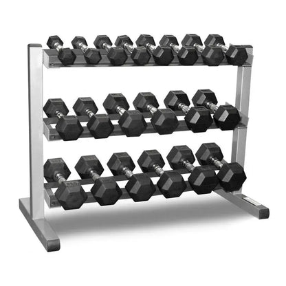 10-40kg Rubber Hex Dumbbell Set With 3-Tier Rack