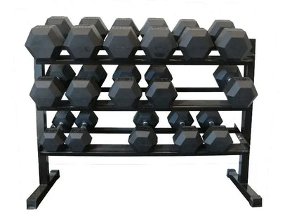 10-40kg Rubber Hex Dumbbell Set With 3-Tier Rack - Image 2
