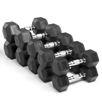 10–20kg Rubber Hex Dumbbell Set (5 Pairs)