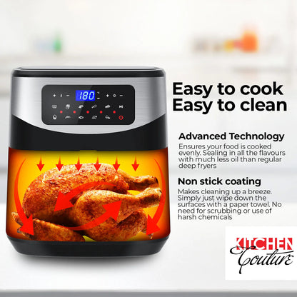Kitchen Couture 12 Litre Air Fryer Multifunctional LCD One Touch Display Silver - Image 4