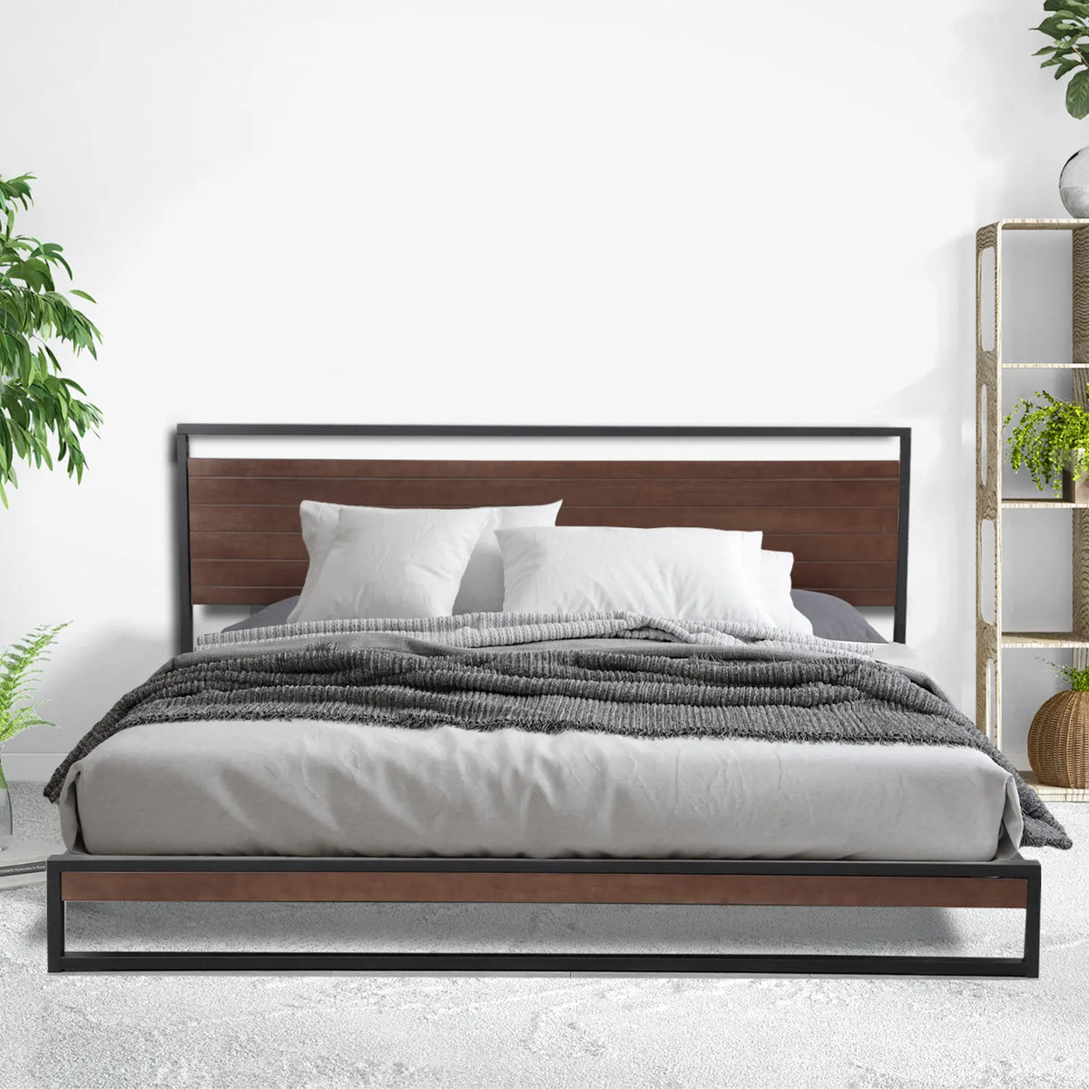 Milano Decor Azure Bed Frame With Headboard Black Wood Steel Platform Bed - Single - Black - Image 2