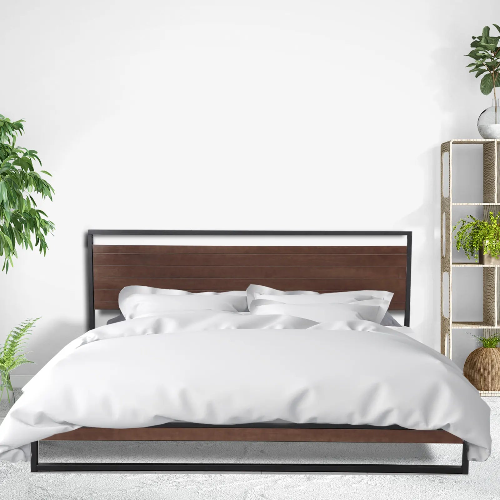 Milano Decor Azure Bed Frame With Headboard Black Wood Steel Platform Bed - Single - Black - Image 4