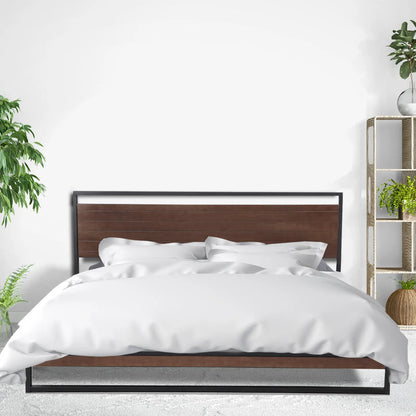 Milano Decor Azure Bed Frame With Headboard Black Wood Steel Platform Bed - Single - Black - Image 4