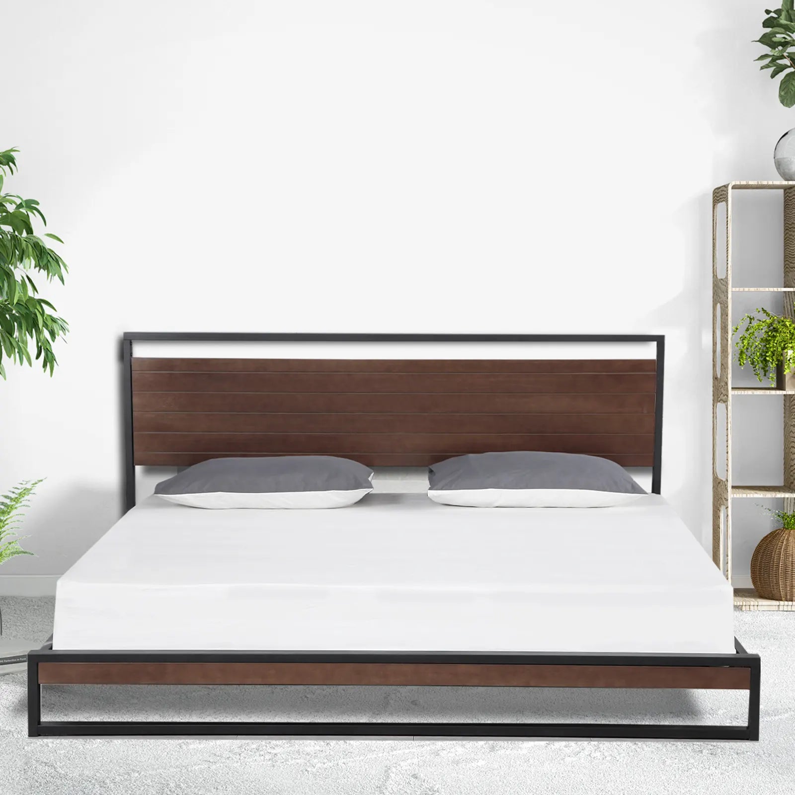 Milano Decor Azure Bed Frame With Headboard Black Wood Steel Platform Bed - Single - Black - Image 5