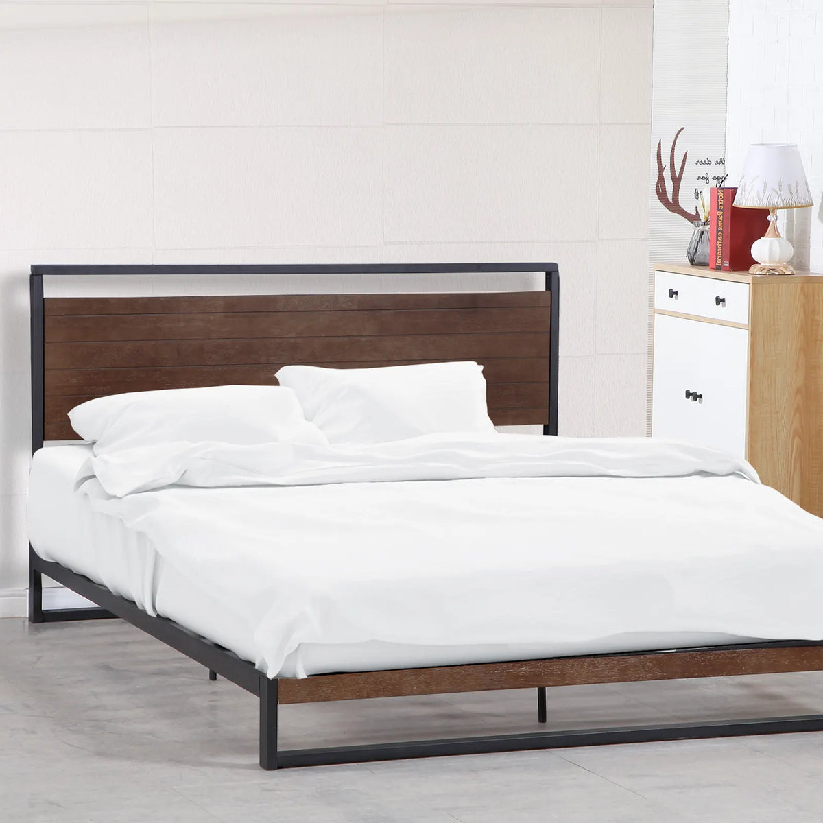 Milano Decor Azure Bed Frame With Headboard Black Wood Steel Platform Bed - Single - Black - Image 6