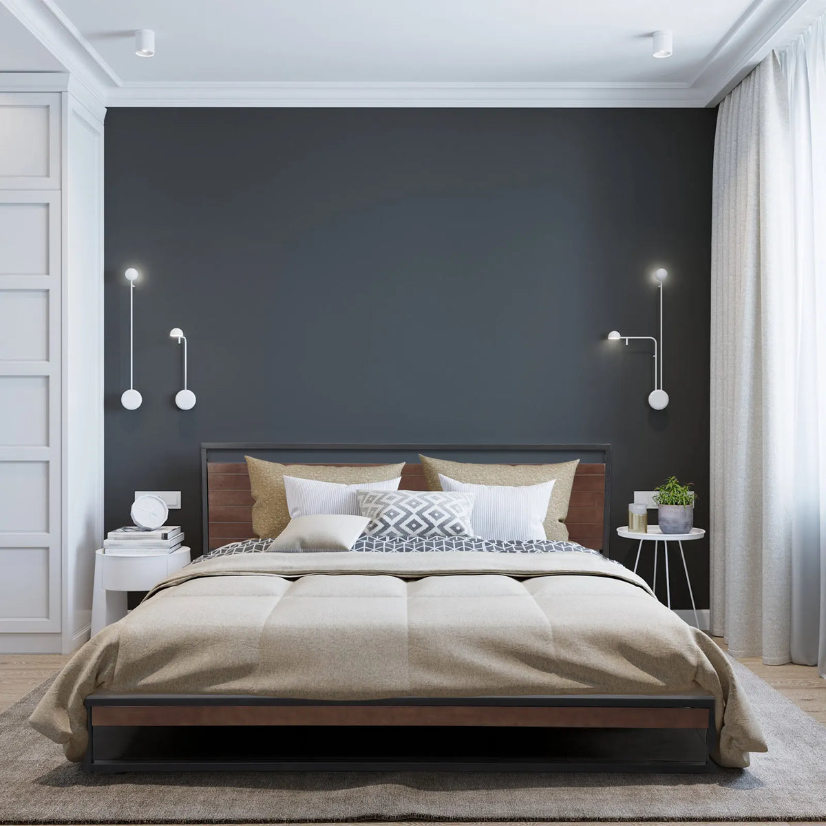 Milano Decor Azure Bed Frame With Headboard Black Wood Steel Platform Bed - Single - Black - Image 7