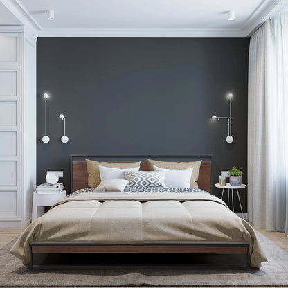 Milano Decor Azure Bed Frame With Headboard Black Wood Steel Platform Bed - Single - Black - Image 7