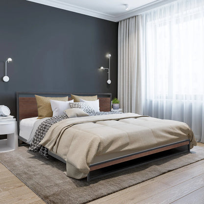 Milano Decor Azure Bed Frame With Headboard Black Wood Steel Platform Bed - Single - Black - Image 8