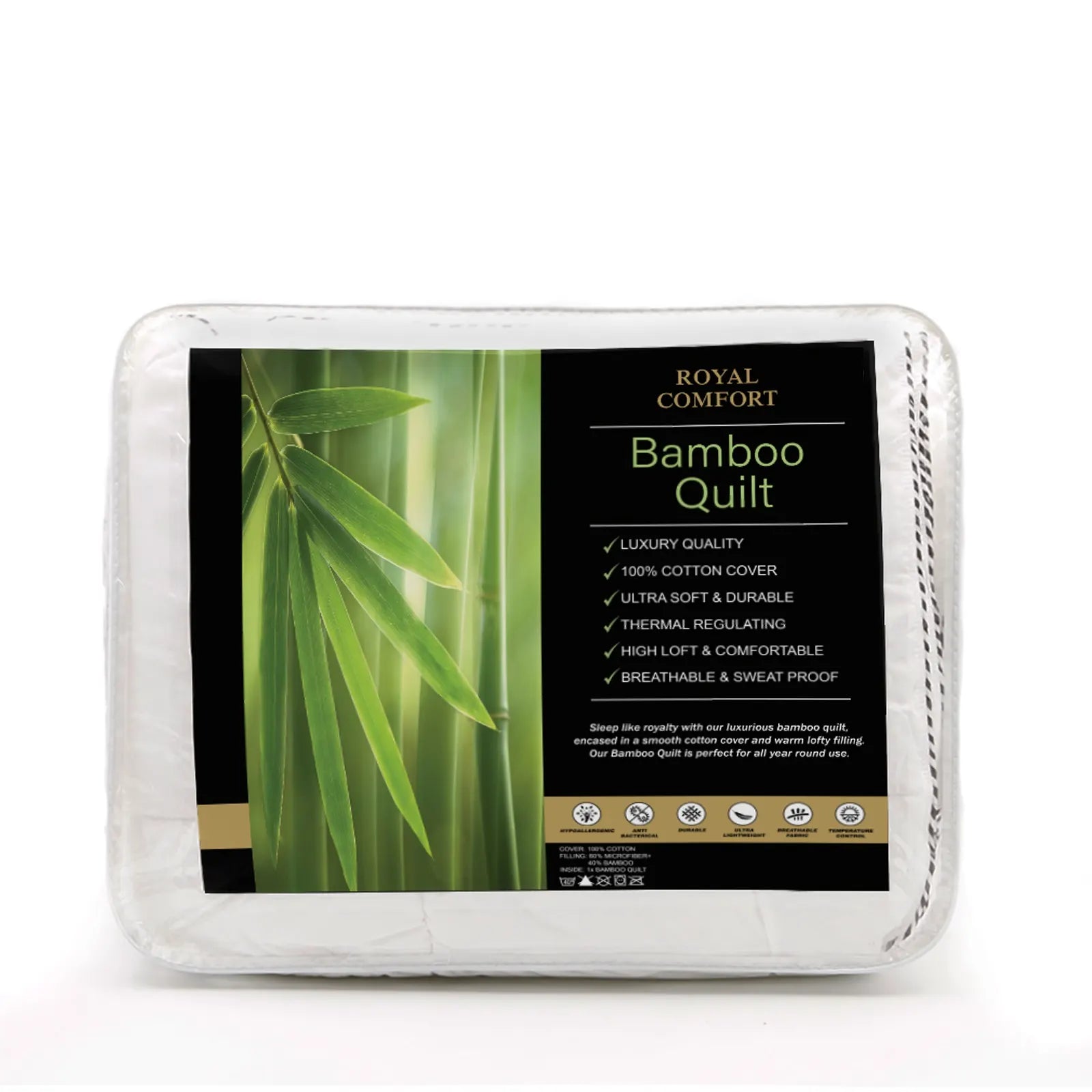 Royal Comfort Bamboo Blend Quilt 250GSM Luxury  Duvet 100% Cotton Cover - Single - White - Image 3