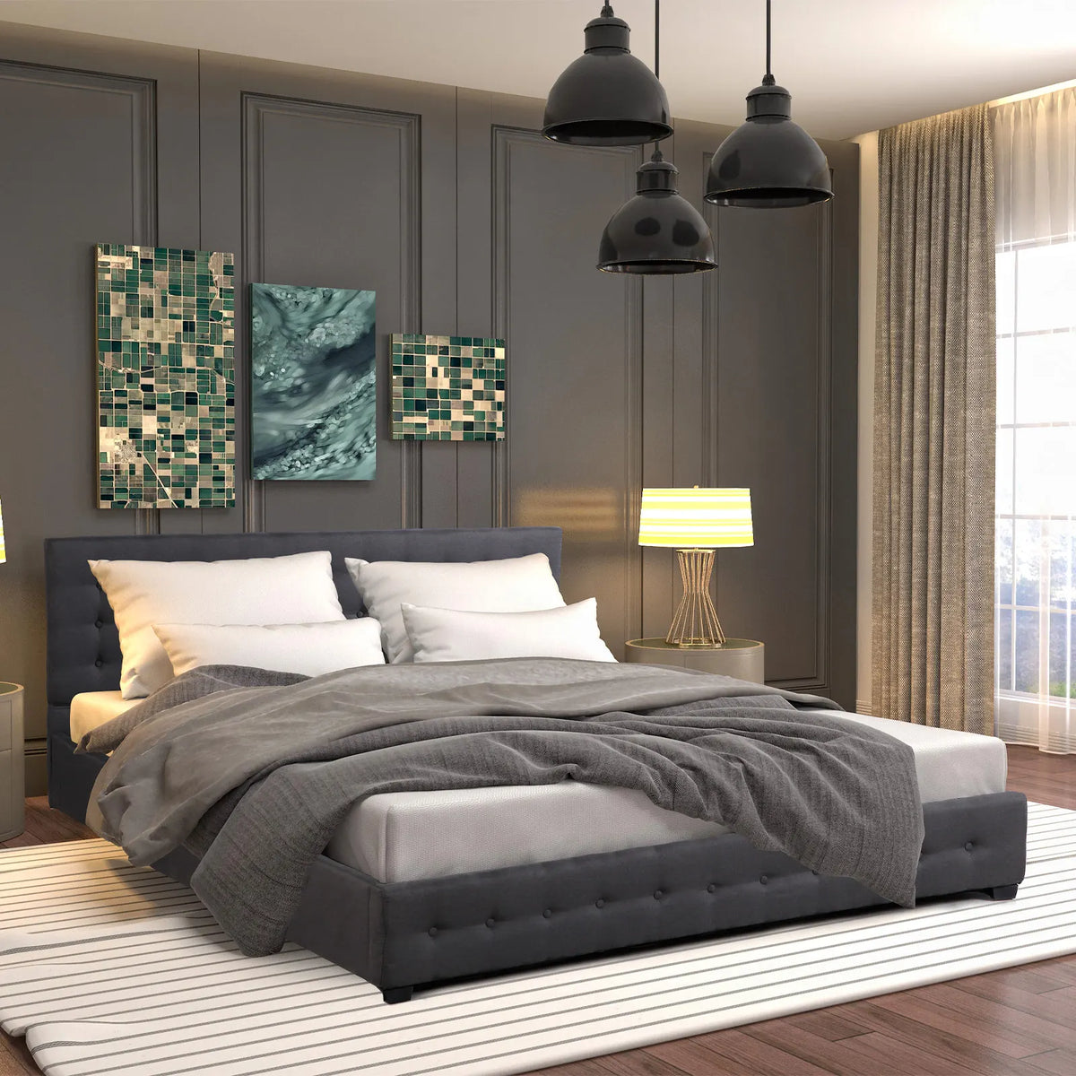 Milano Decor Eden Gas Lift Bed With Headboard Platform Storage Dark Grey Fabric - King Single - Dark Grey - Image 3