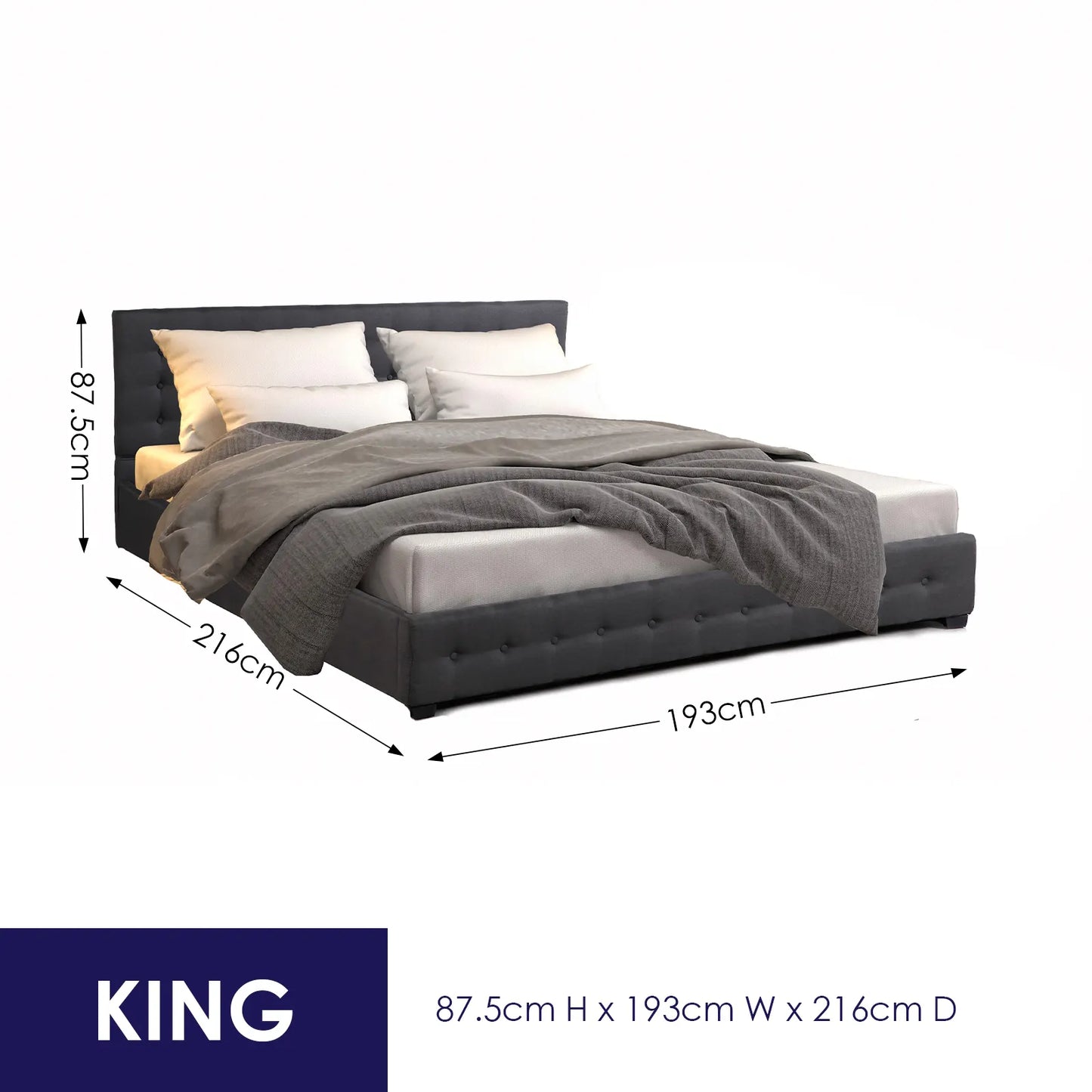 Milano Decor Eden Gas Lift Bed With Headboard Platform Storage Dark Grey Fabric - King - Dark Grey - Image 5