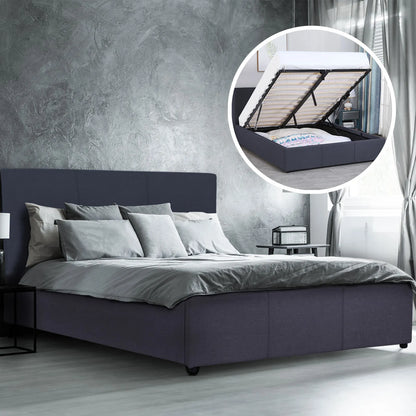 Milano Luxury Gas Lift Bed Frame Base And Headboard With Storage - Double - Charcoal - Image 2