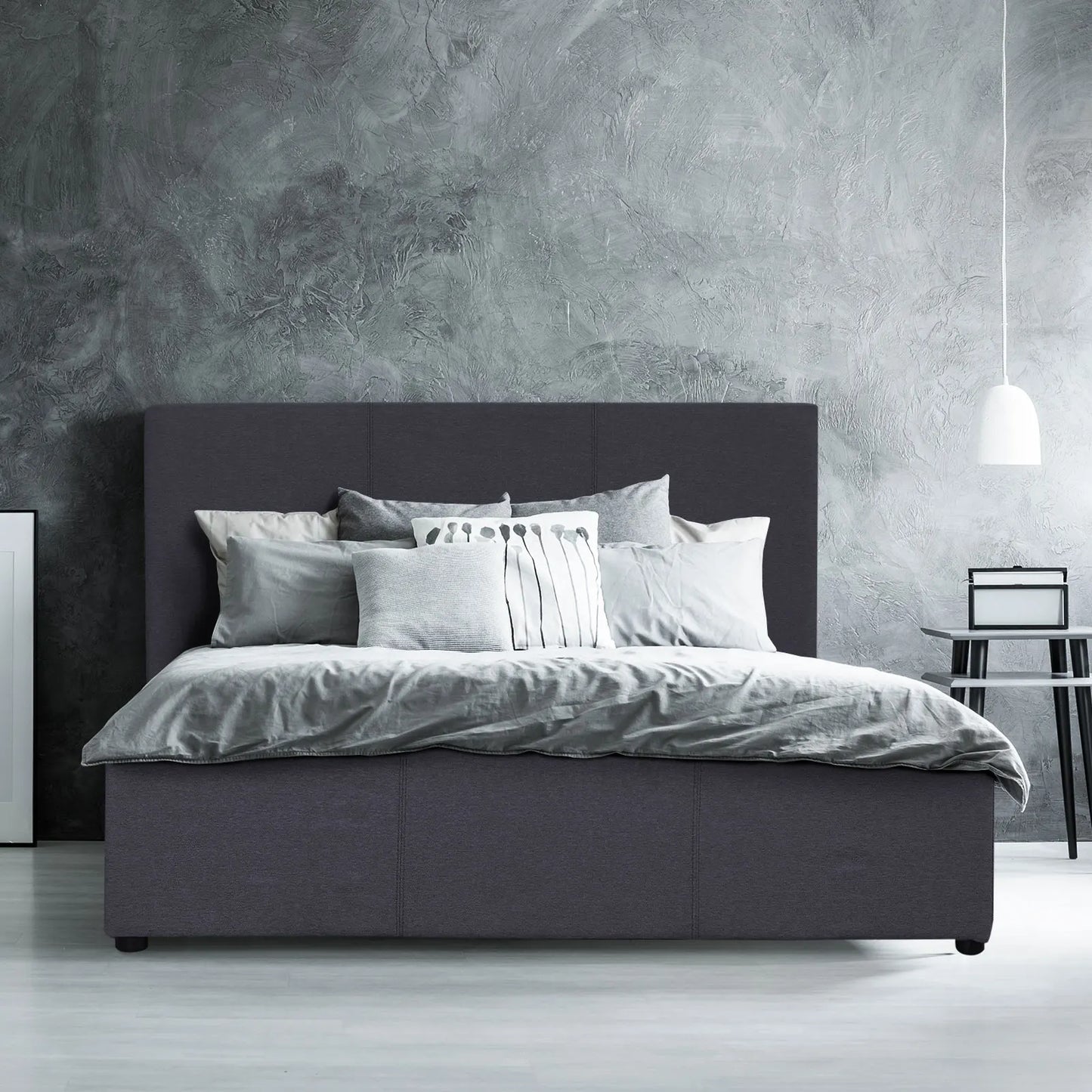 Milano Luxury Gas Lift Bed Frame Base And Headboard With Storage - Double - Charcoal - Image 3