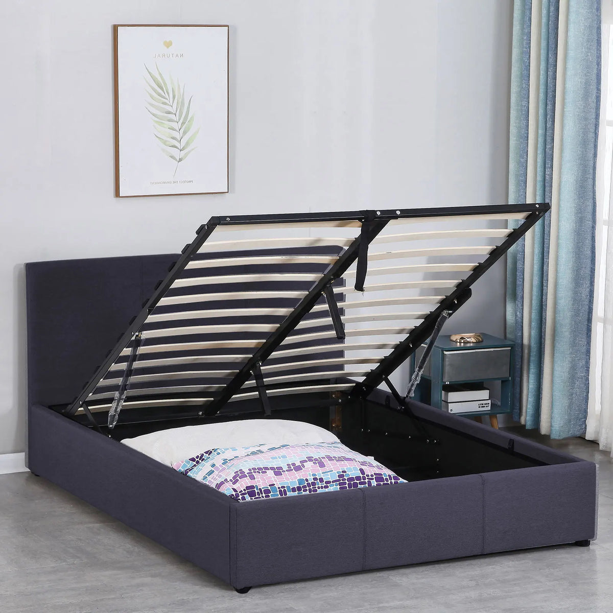 Milano Luxury Gas Lift Bed Frame Base And Headboard With Storage - Double - Charcoal - Image 6
