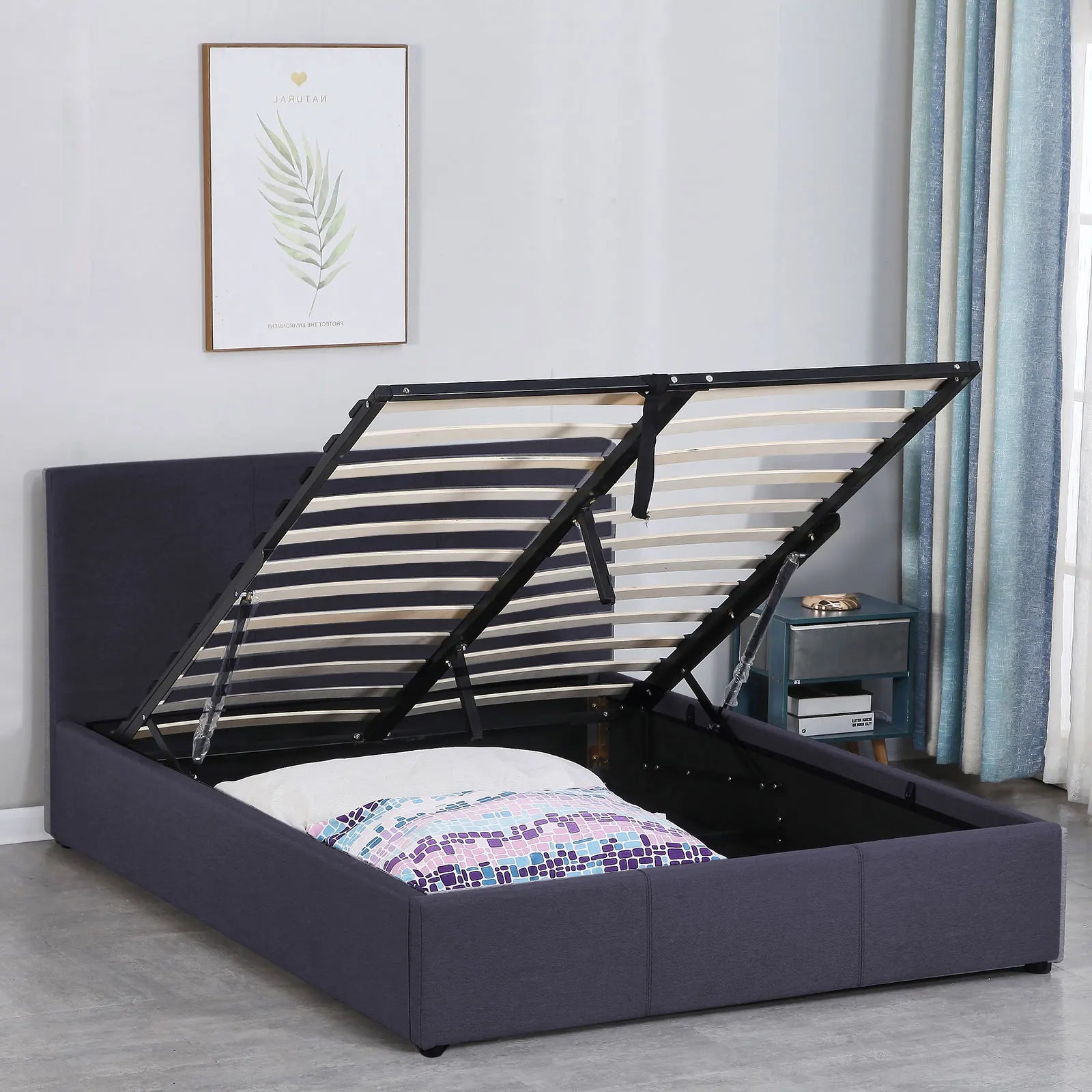 Milano Luxury Gas Lift Bed Frame Base And Headboard With Storage - Double - Charcoal - Image 6