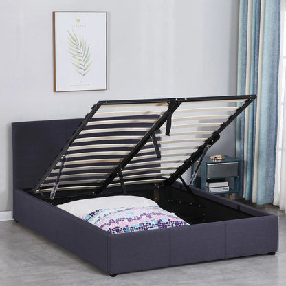 Milano Luxury Gas Lift Bed Frame Base And Headboard With Storage - Double - Charcoal - Image 6