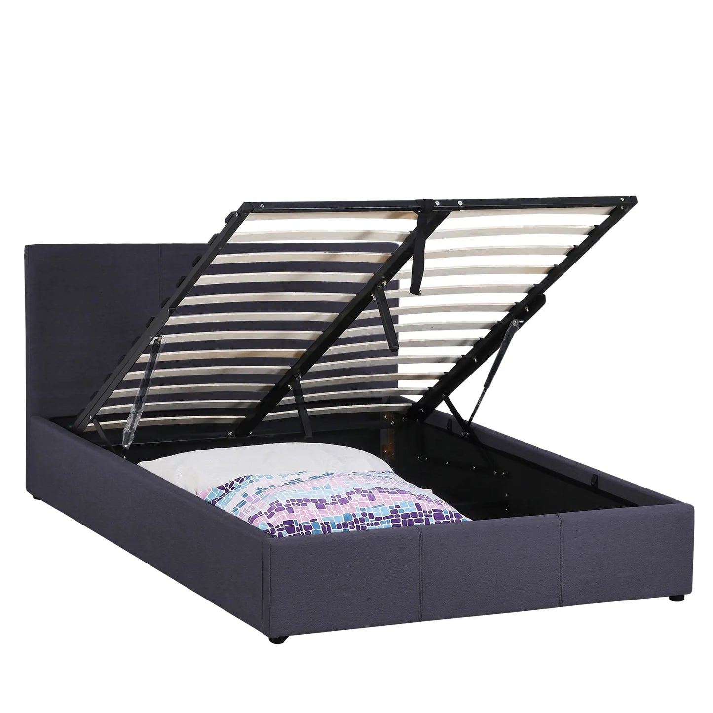 Milano Luxury Gas Lift Bed Frame Base And Headboard With Storage - Double - Charcoal - Image 7