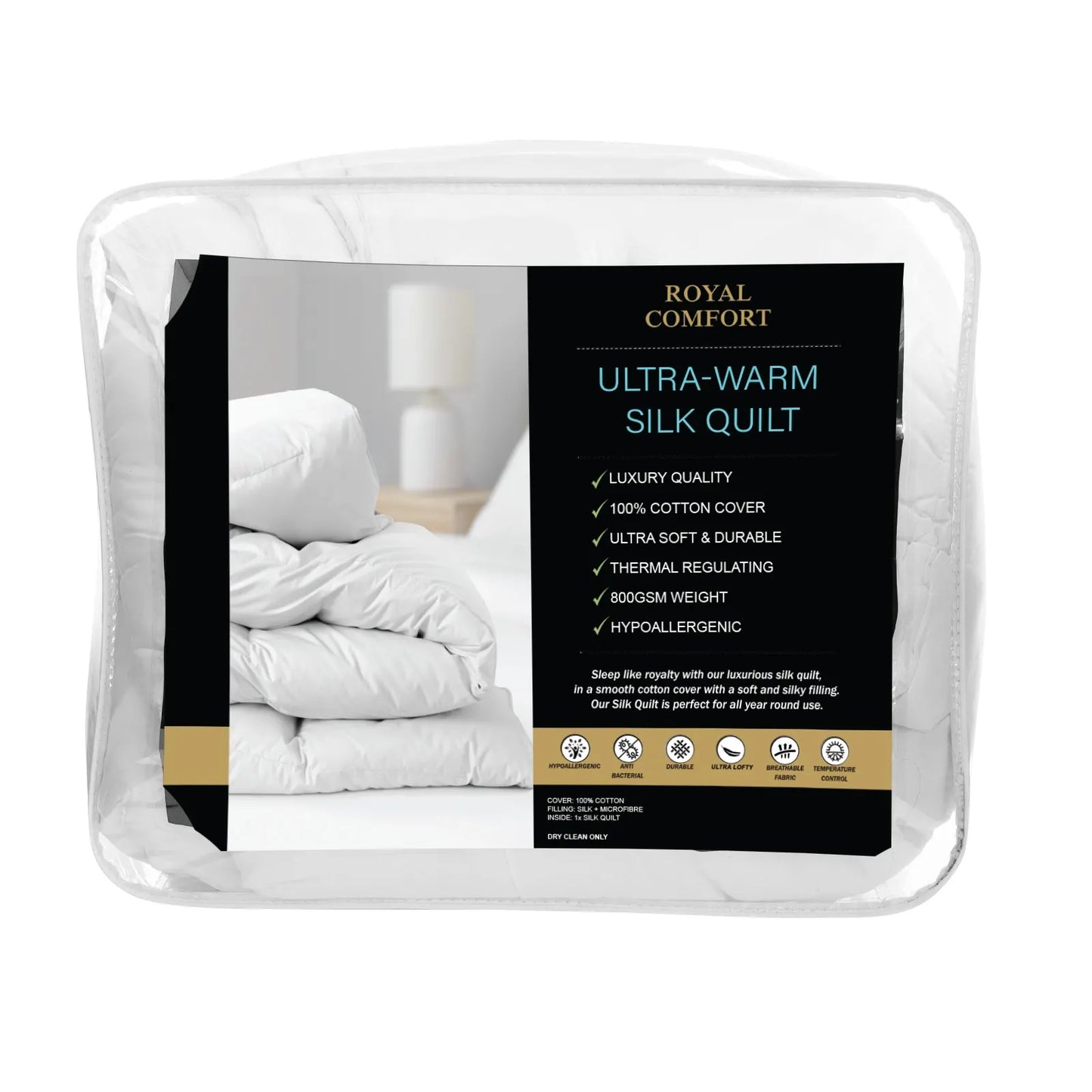 Royal Comfort 800GSM Silk Blend Quilt Duvet Ultra Warm Winter Weight  - King - White - Image 7