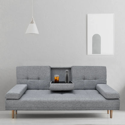 Casa Decor Mendoza 2 in 1 Sofa Bed Couch Grey Pull Down Cupholder 3 Seats Futon - Image 2