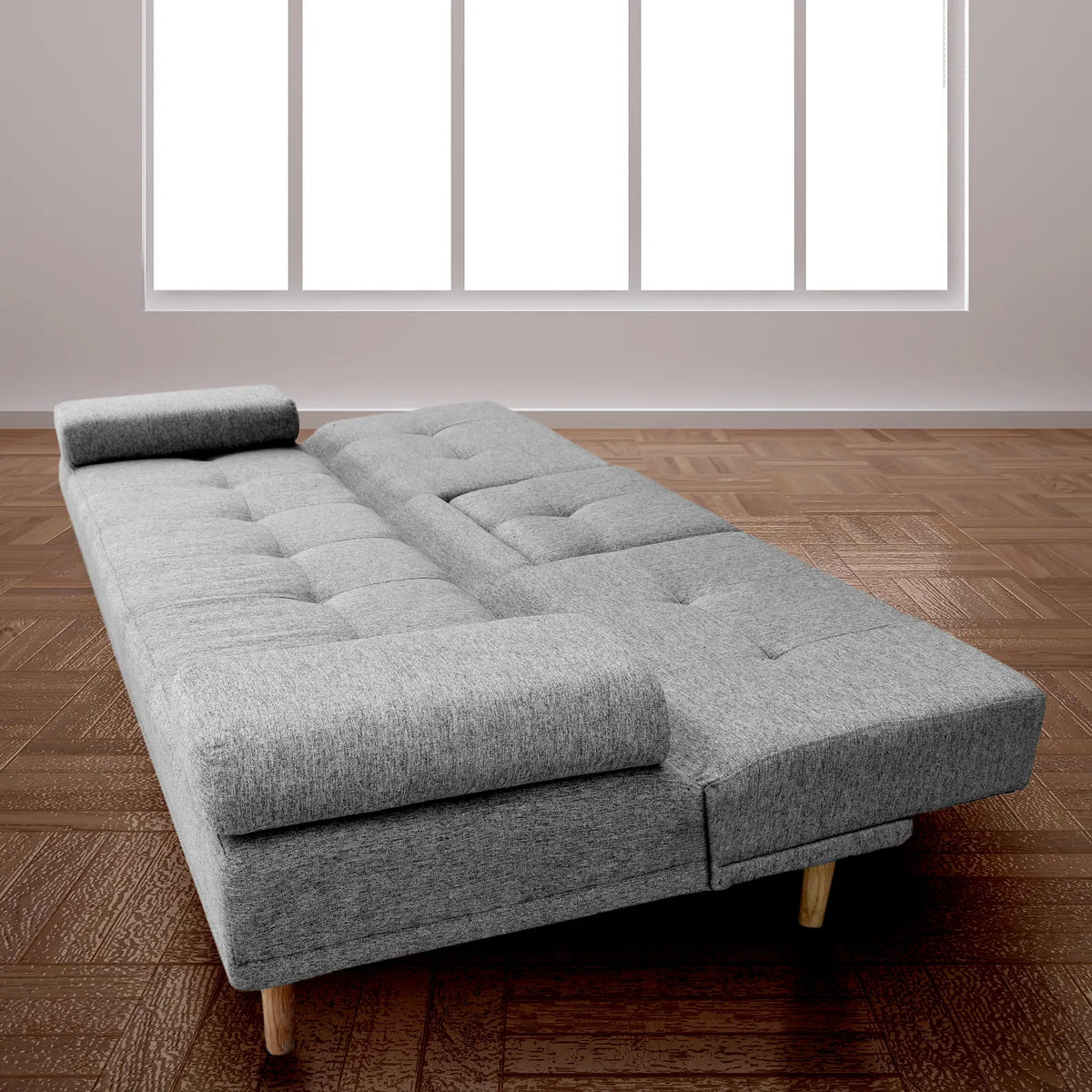Casa Decor Mendoza 2 in 1 Sofa Bed Couch Grey Pull Down Cupholder 3 Seats Futon - Image 4
