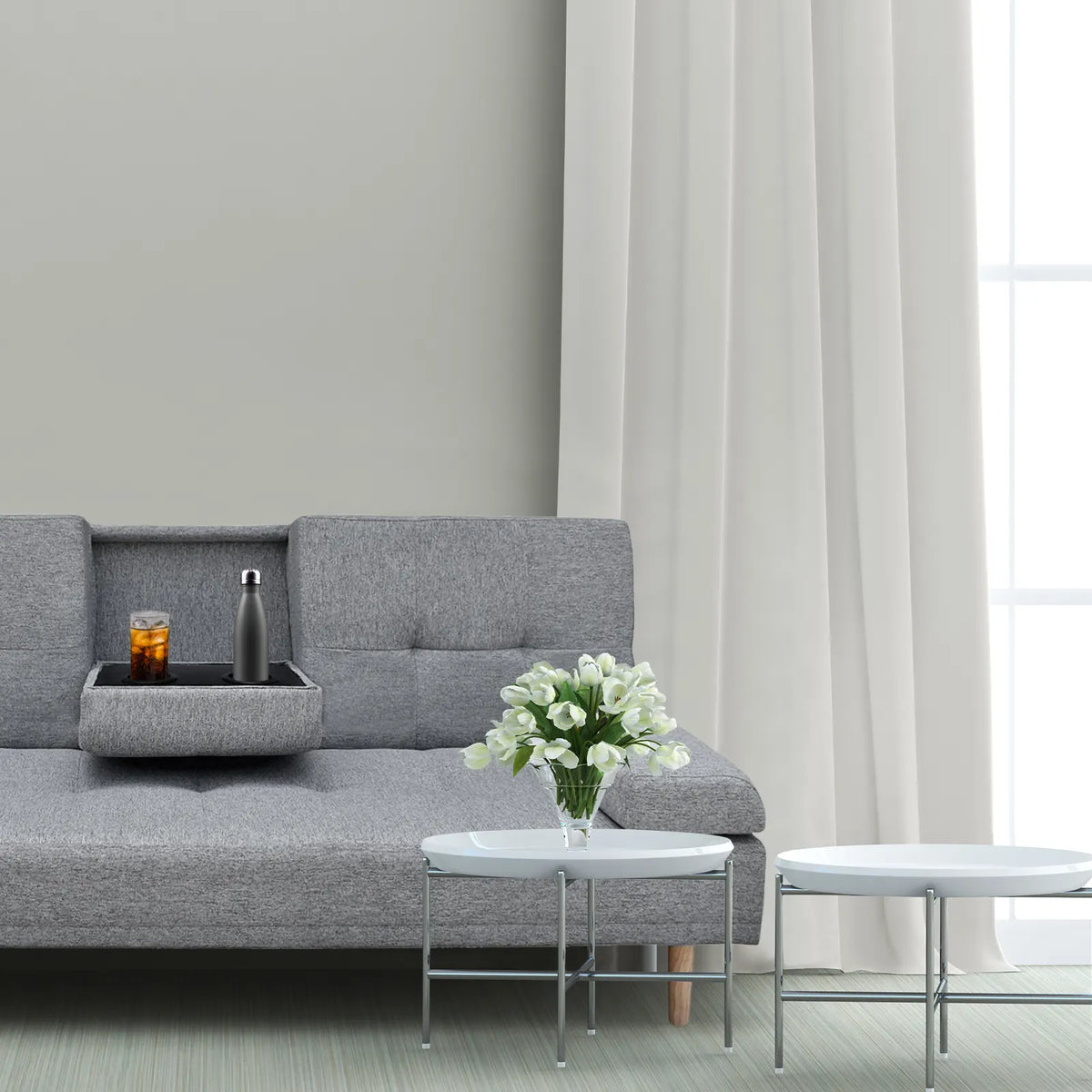 Casa Decor Mendoza 2 in 1 Sofa Bed Couch Grey Pull Down Cupholder 3 Seats Futon - Image 8