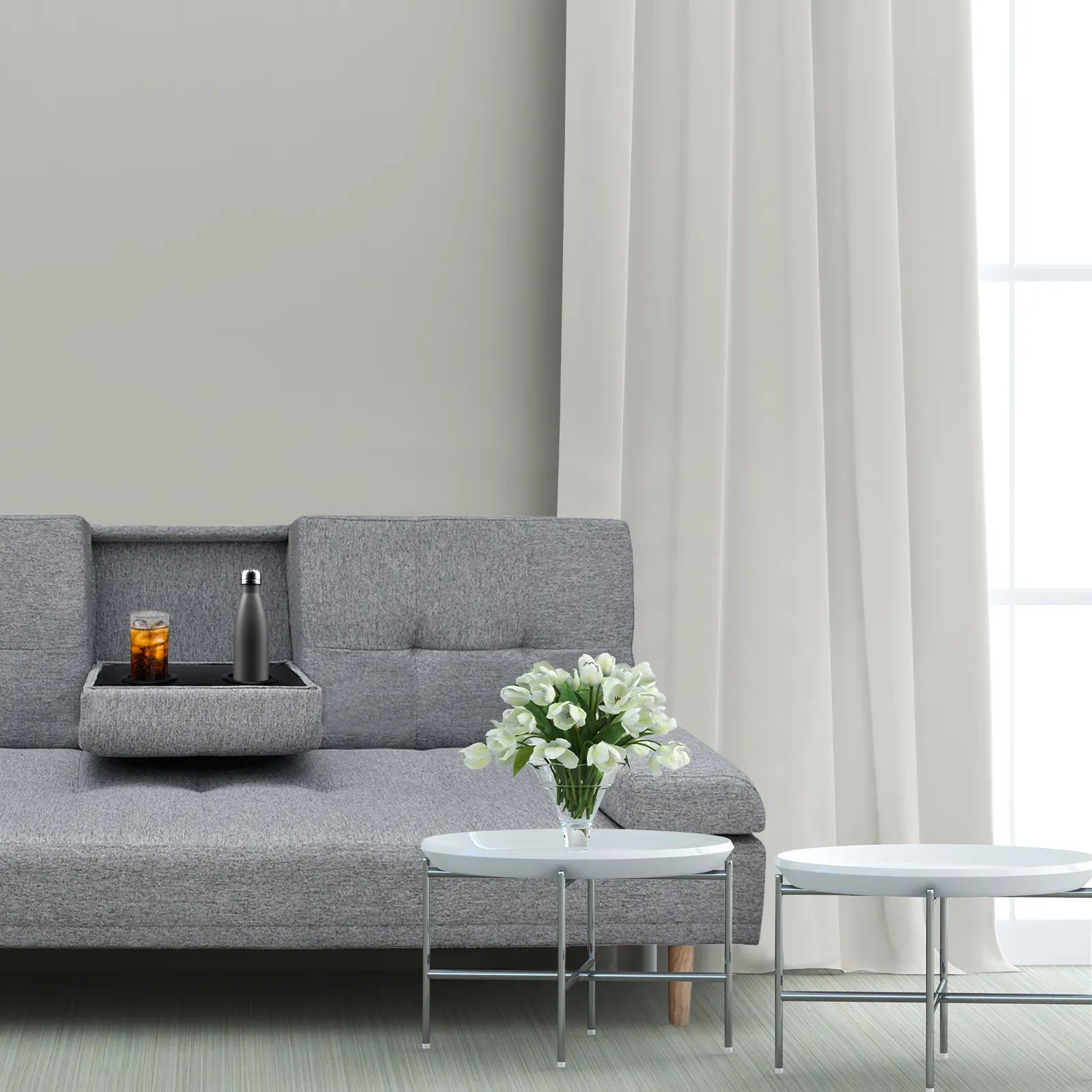 Casa Decor Mendoza 2 in 1 Sofa Bed Couch Grey Pull Down Cupholder 3 Seats Futon - Image 8