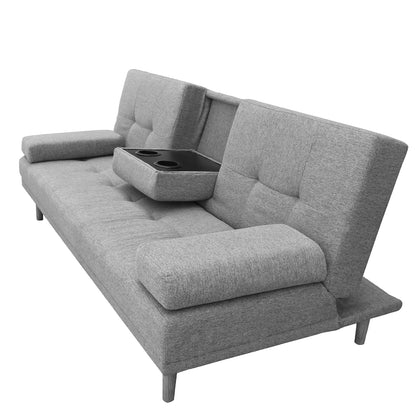 Casa Decor Mendoza 2 in 1 Sofa Bed Couch Grey Pull Down Cupholder 3 Seats Futon - Image 9