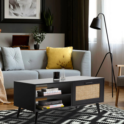 Casa Decor Tulum Rattan Coffee Table Storage Drawer Furniture Wooden Black - Image 4