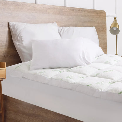 Royal Comfort 1000GSM Luxury Bamboo Covered Mattress Topper Ball Fibre Gusset - Double - White - Image 2