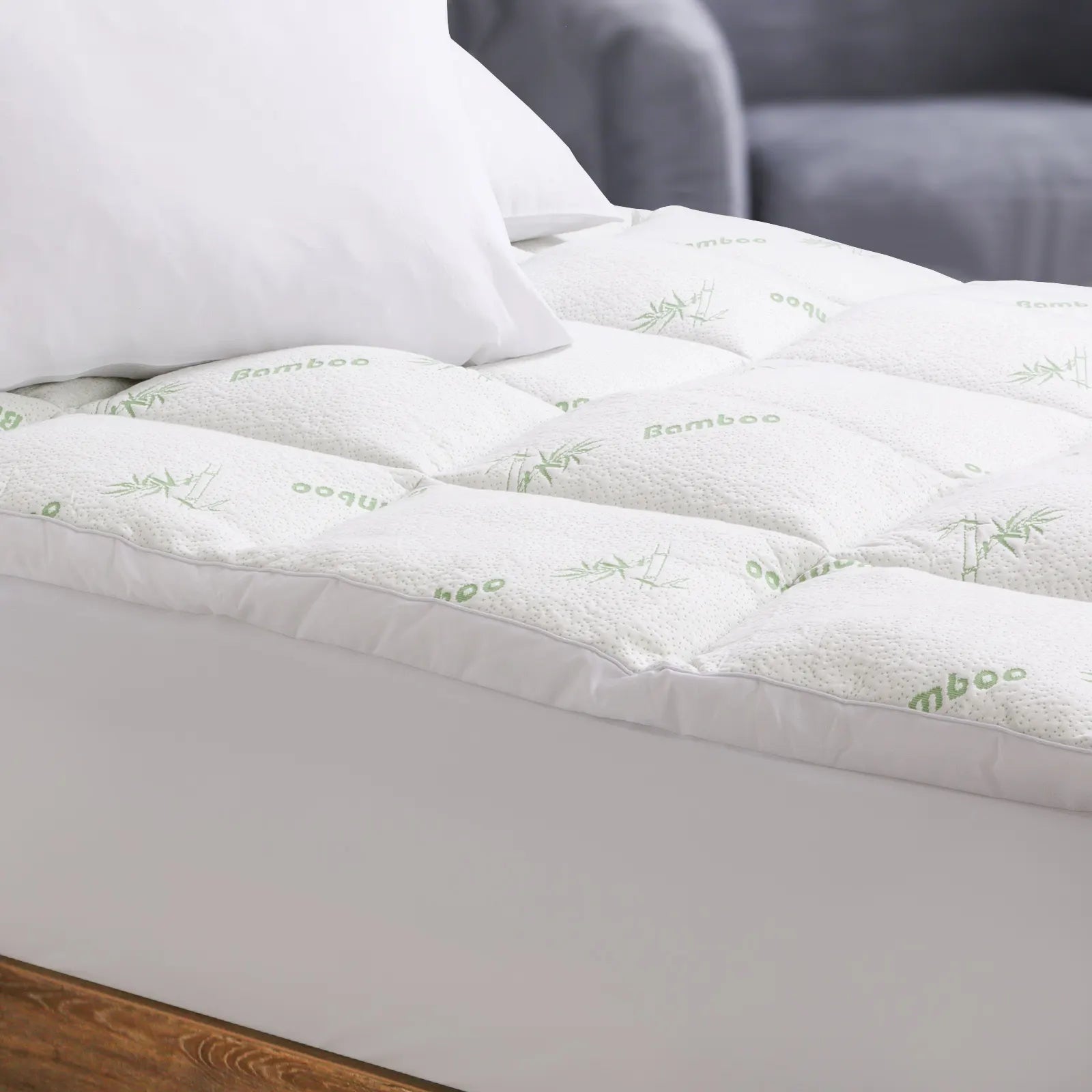 Royal Comfort 1000GSM Luxury Bamboo Covered Mattress Topper Ball Fibre Gusset - Double - White - Image 4