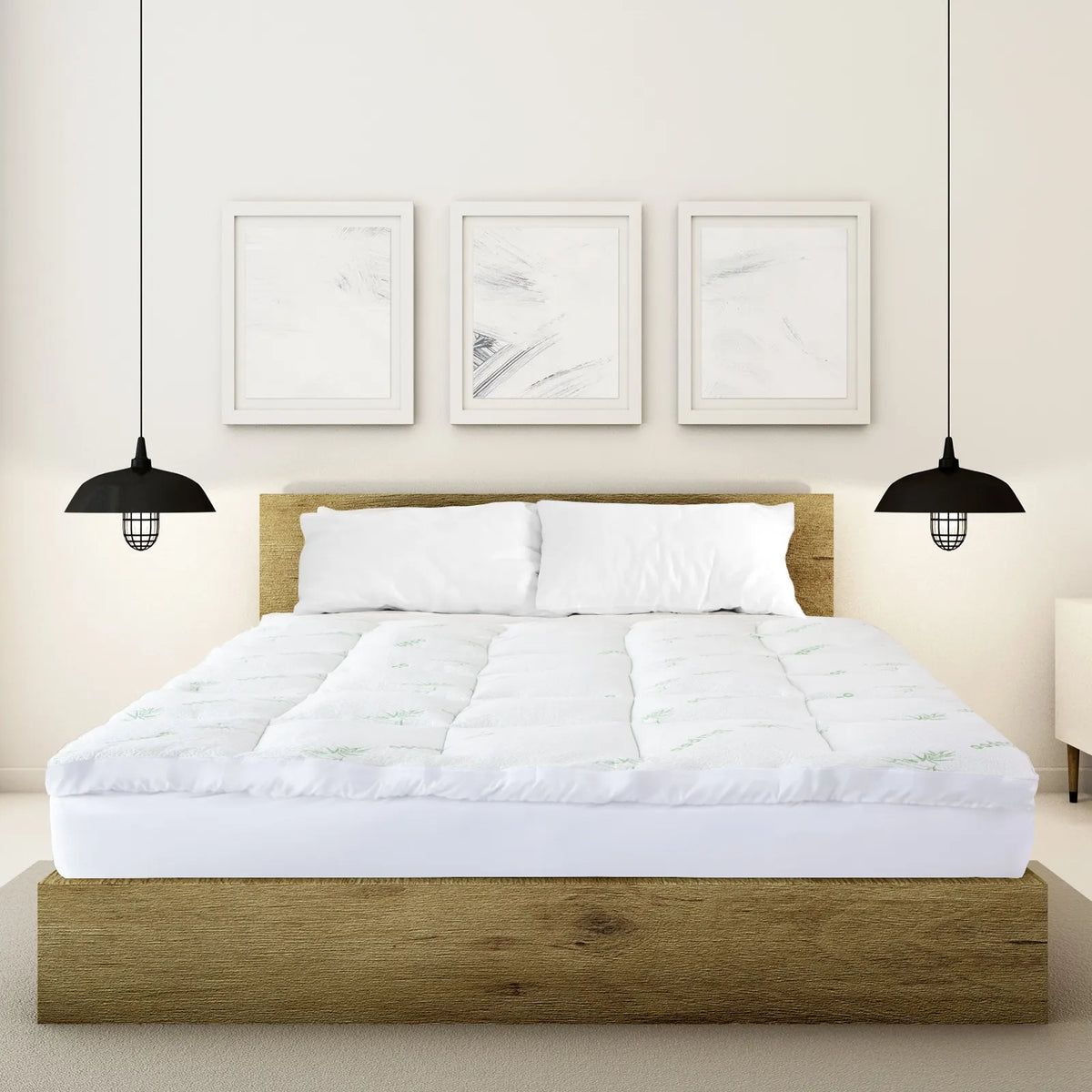 Royal Comfort 1000GSM Luxury Bamboo Covered Mattress Topper Ball Fibre Gusset - Double - White - Image 5
