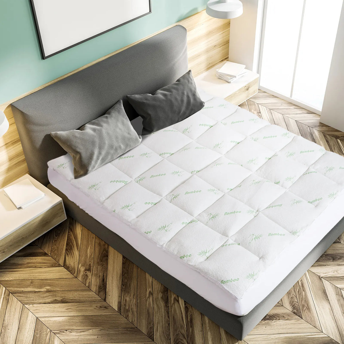 Royal Comfort 1000GSM Luxury Bamboo Covered Mattress Topper Ball Fibre Gusset - Double - White - Image 7