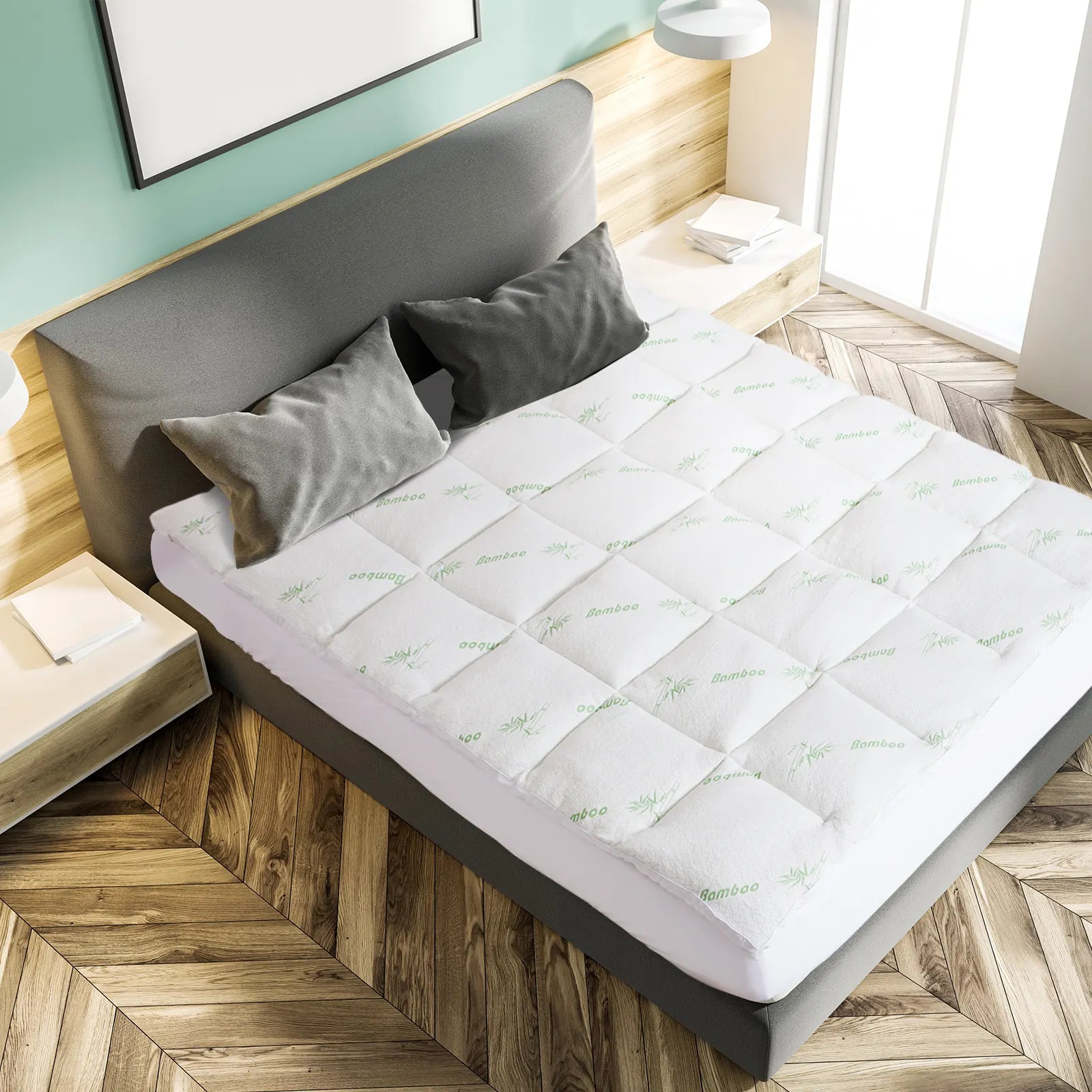 Royal Comfort 1000GSM Luxury Bamboo Covered Mattress Topper Ball Fibre Gusset - Queen - White - Image 7