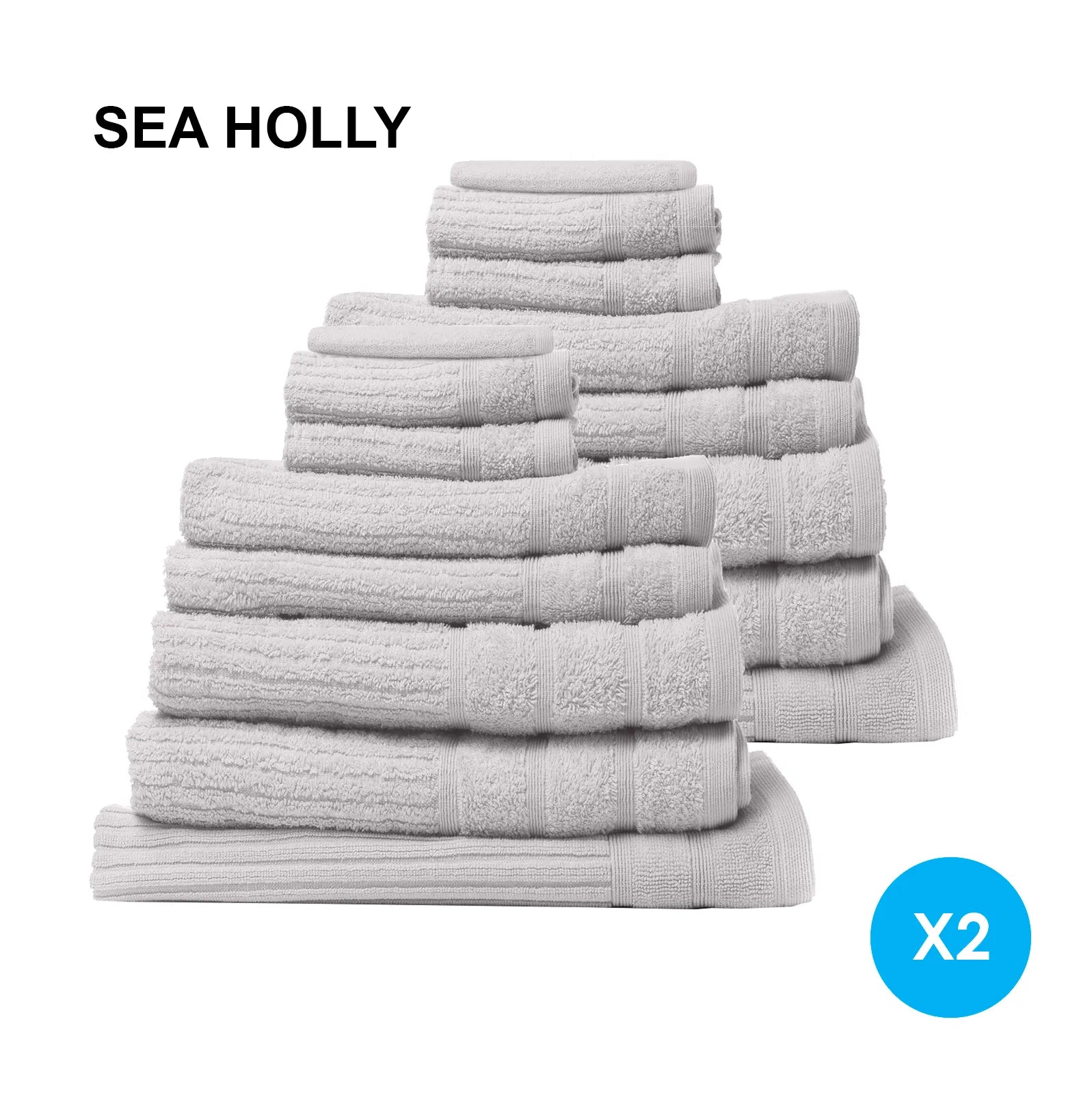 Royal Comfort 16 Piece Egyptian Cotton Eden Towel Set 600GSM Luxurious Absorbent - Sea Holly - Image 2