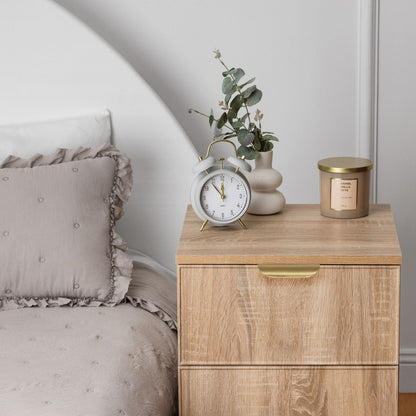 PORTO BEDSIDE TABLE - NATURAL OAK - SLIM - PULL BRASS - Image 3