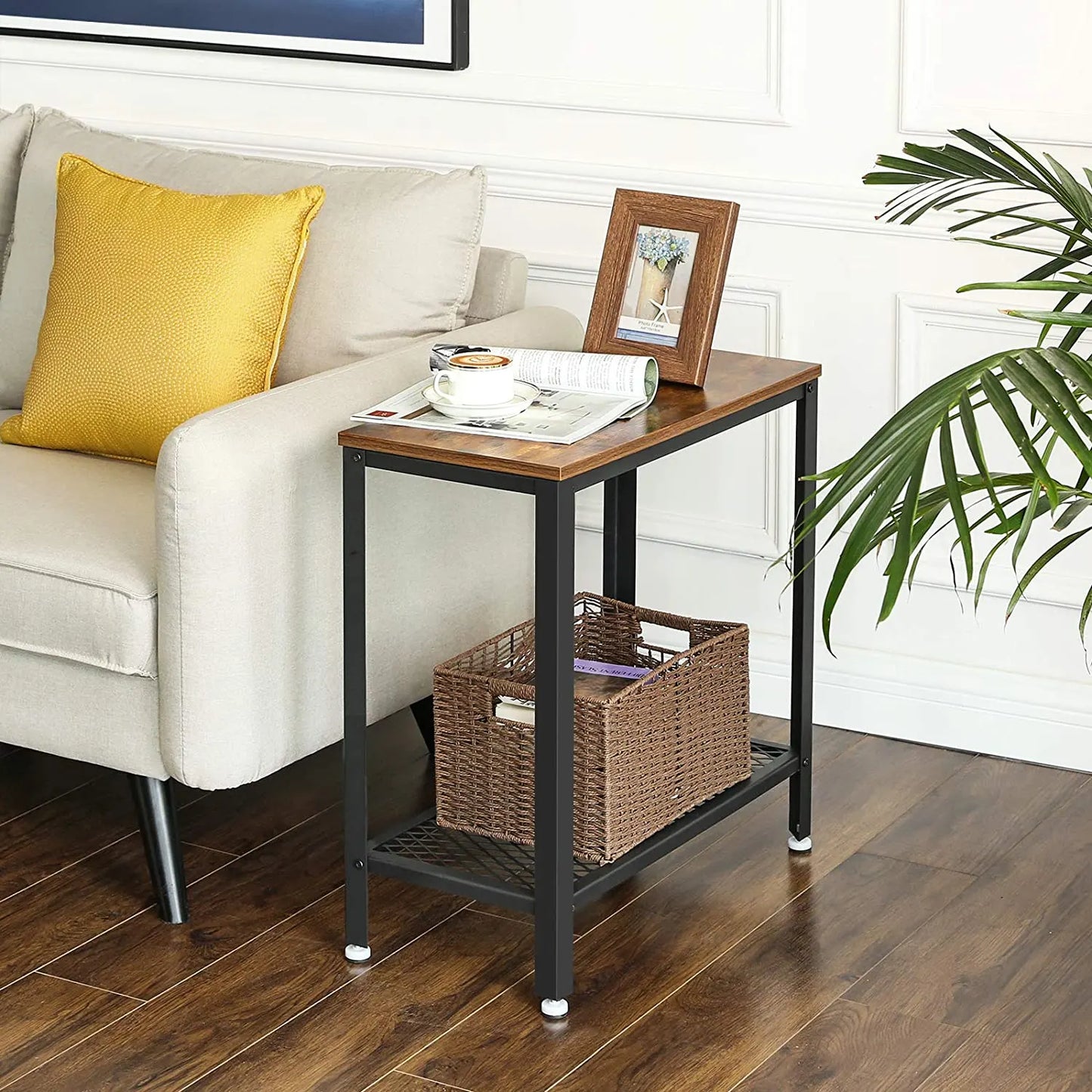 Industrial Side Table 2-Tier With Mesh and Metal Frame Rustic Brown - Image 4