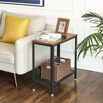 Industrial Side Table 2-Tier With Mesh and Metal Frame Rustic Brown - Image 4