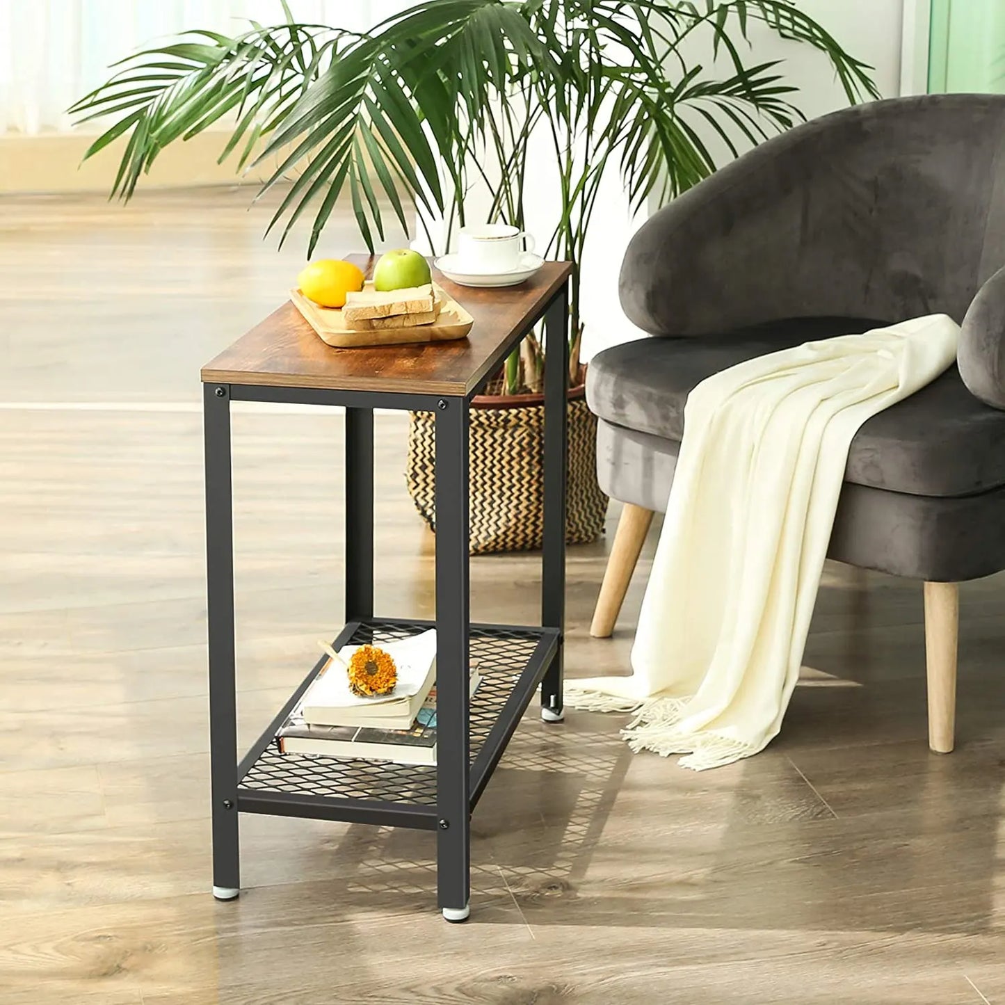 Industrial Side Table 2-Tier With Mesh and Metal Frame Rustic Brown - Image 5