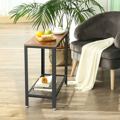 Industrial Side Table 2-Tier With Mesh and Metal Frame Rustic Brown - Image 5