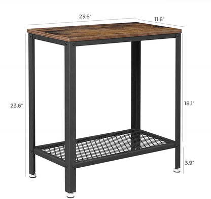 Industrial Side Table 2-Tier With Mesh and Metal Frame Rustic Brown - Image 6