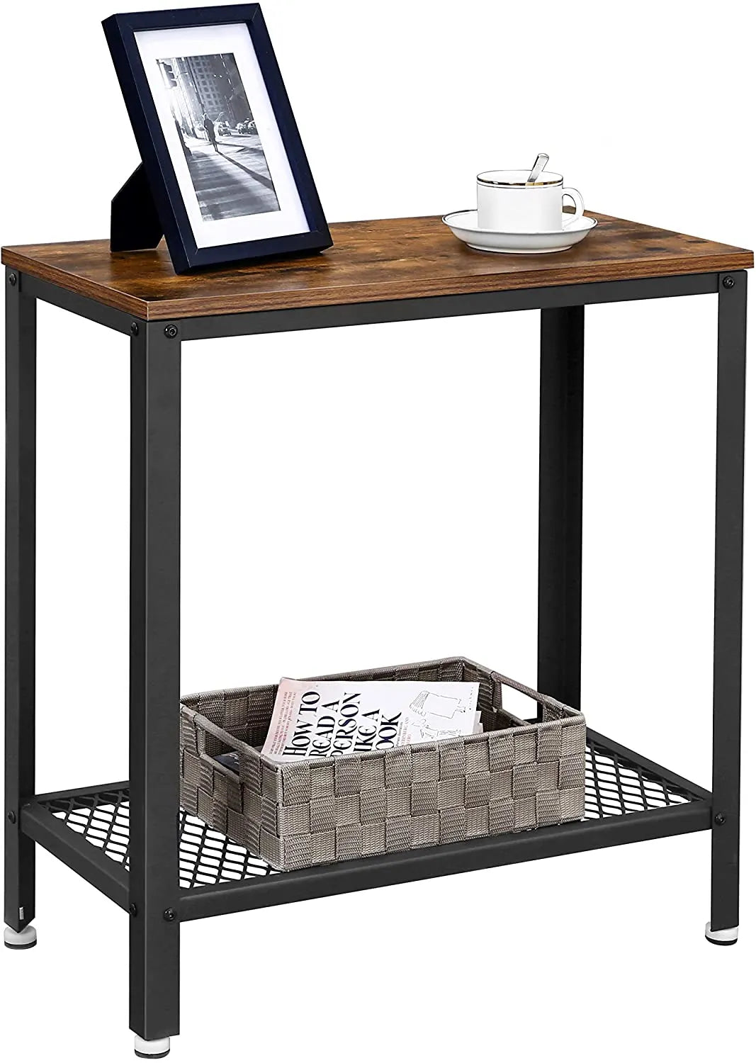 Industrial Side Table 2-Tier With Mesh and Metal Frame Rustic Brown - Image 7