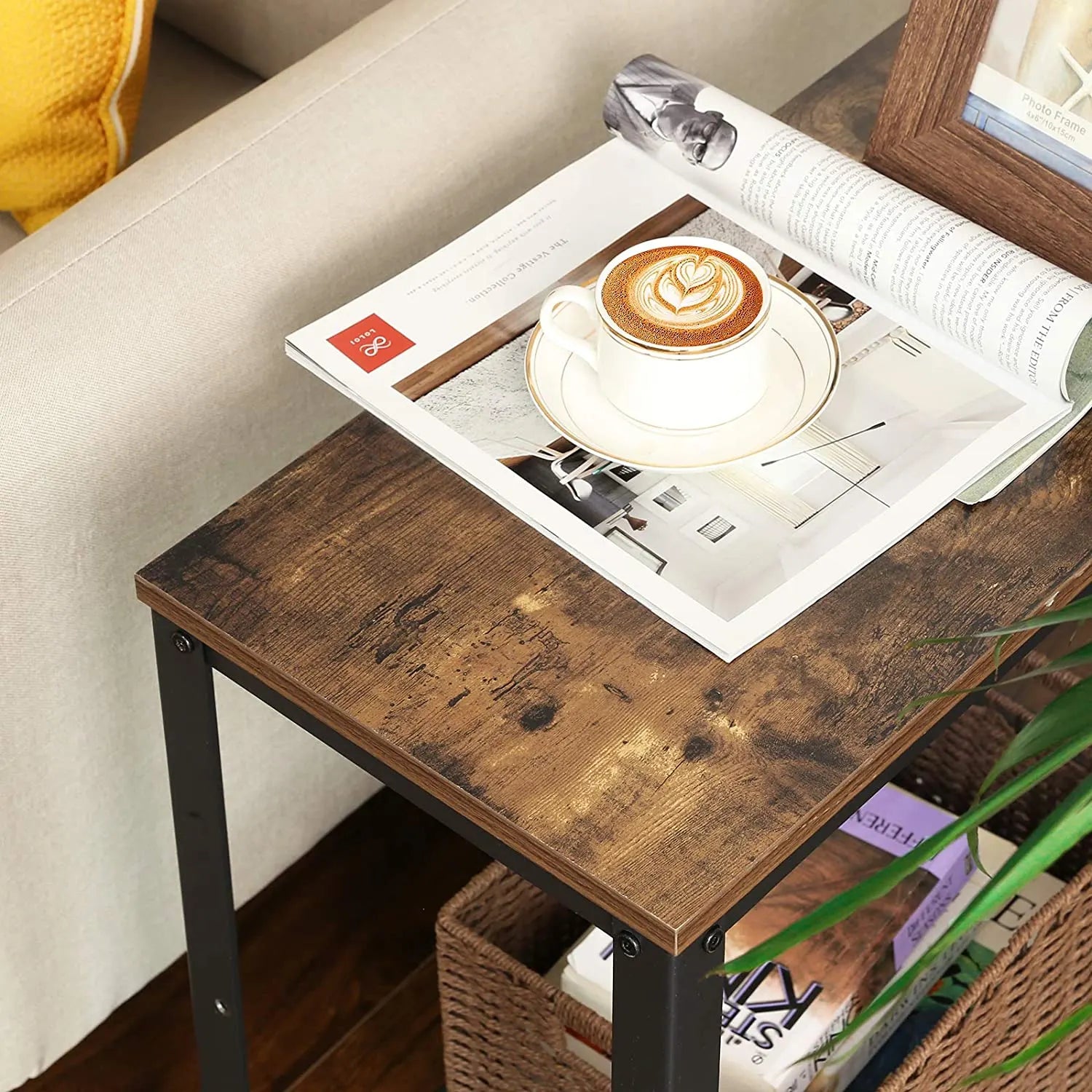 Industrial Side Table 2-Tier With Mesh and Metal Frame Rustic Brown - Image 8