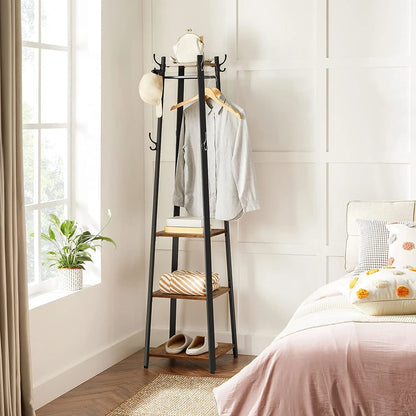 Coat Rack with 3 Shelves with Hooks Rustic Brown and Black - Image 4