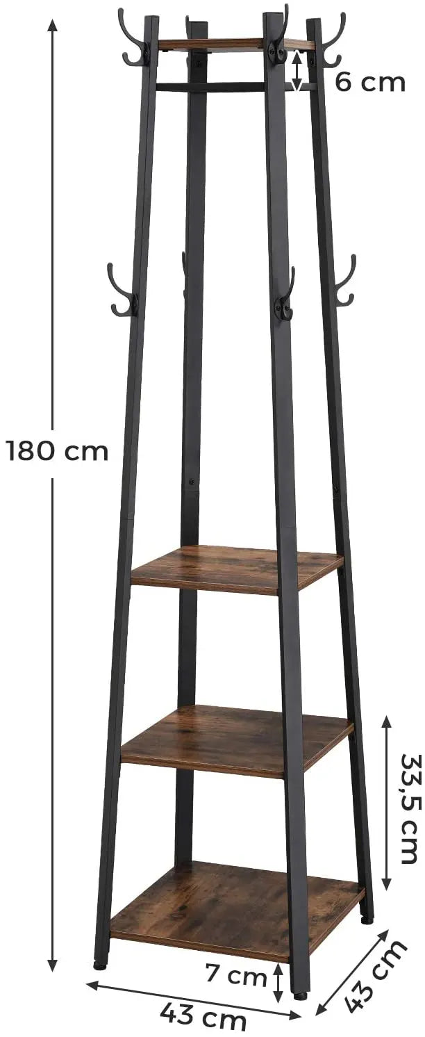 Coat Rack with 3 Shelves with Hooks Rustic Brown and Black - Image 5