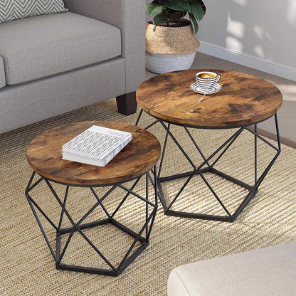 Set of 2 Side Tables Robust Steel Frame Rustic Brown and Black - Image 2