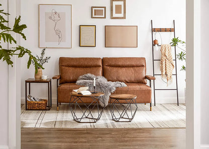Set of 2 Side Tables Robust Steel Frame Rustic Brown and Black - Image 4